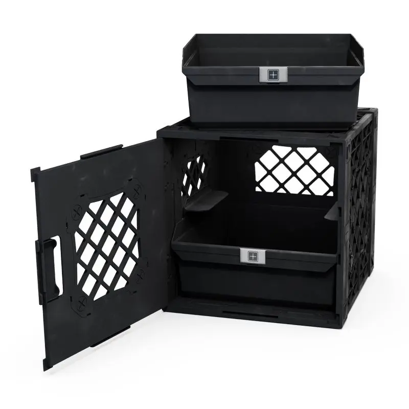 UbeCube Grabinet Kit 1"x2" Crate Black Bin: Stackable Polypropylene Decorative Box, Industrial Style, 13.5" Square