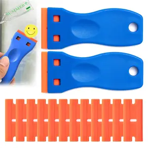 Plastic Razor Blade Scraper, 2PCS Scraper Tool with 100PCS Plastic Blades,Cleaning Scraper Remover for Stickers, Decals, Adhesive, Labels, Paint, Glass, Car, Window, Caulk, No Scratches