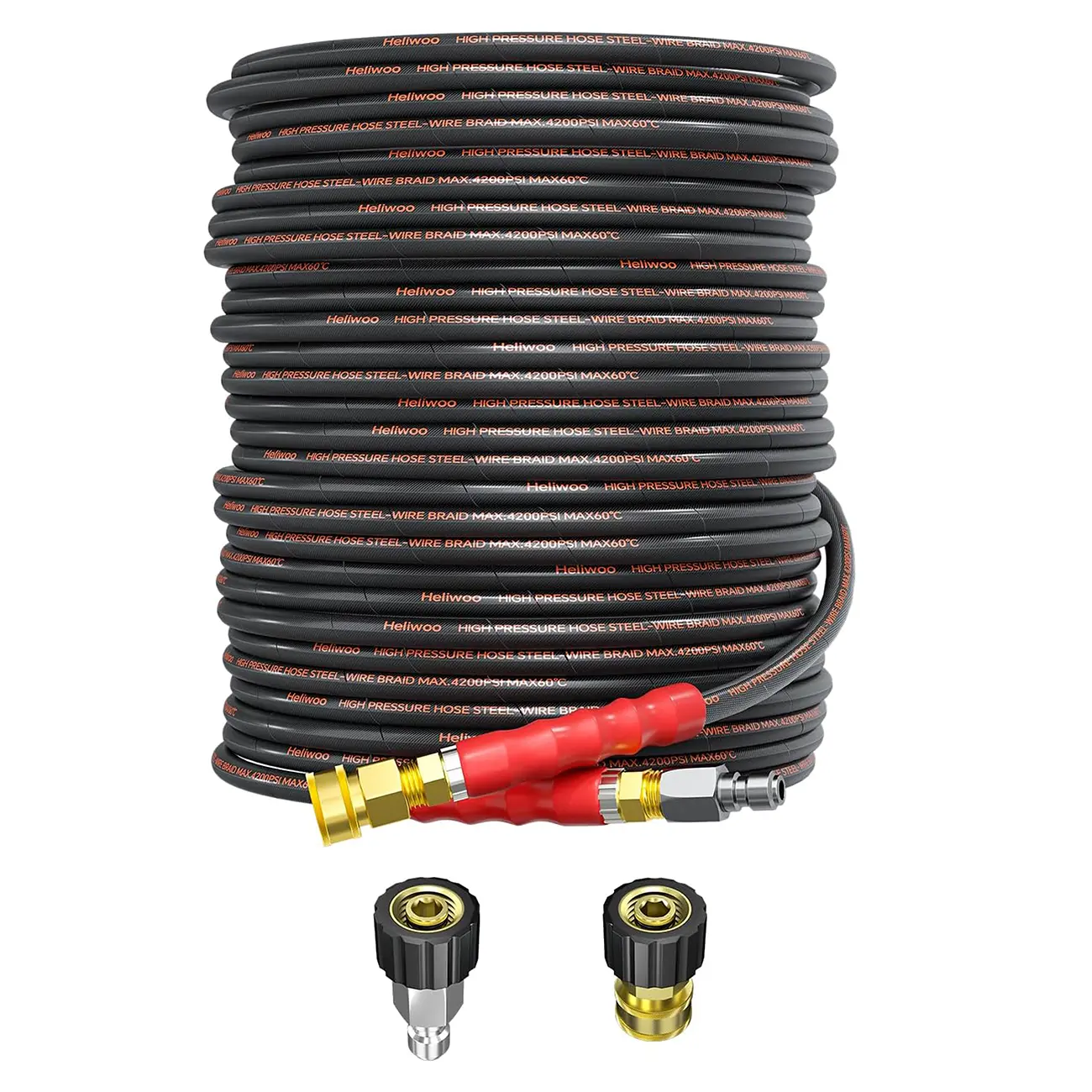 Summervibes Industrial Grade 4200 PSI High Pressure Hose, 50FT x 1/4" Flexible, Cold/Hot Water Compatible (Up to 140℉), Kink-Resistant Steel Wire Braided, QC Ends with 3/8" Adapter, for Car Washing, Garden Hose Reel, Flexible Hose