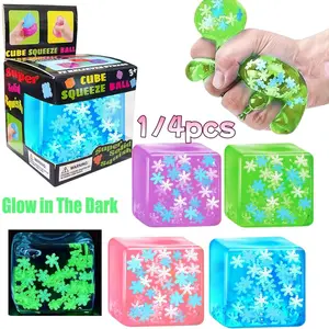 1/4 Piece Stress Relief Fidget Toy Set, Glow-In-The-Dark Snowflake Cube, Soft Gel Toys, Rebound Toys, Kids Sensory Toys, Stress Relief Fidgeting, Anxiety & Stress Relief