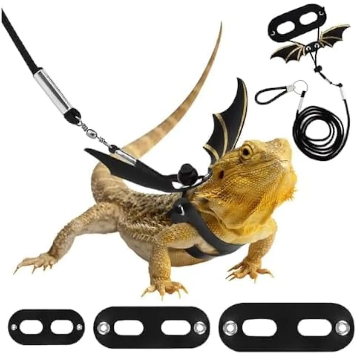 Adjustable Bearded Dragon Harness and Leash Set - Comfortable Escape-Proof Reptile Gear with Wings for Lizards, Geckos, Chameleons & Small Pets, Ideal for Outdoor Adventures