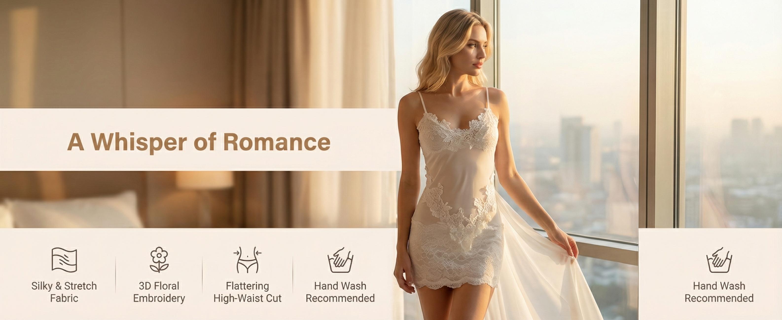 SILIX Lace Trim Mesh Chemise Lingerie Set - Sexy 3D Floral Embroidery Nightgown with Adjustable Spaghetti Straps & Sculpting Effect Mini Slip Dress Sexy Feminine Lingerie Set Underwear