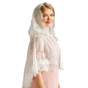 Church Prayer Shawl with Lace Trim Lace Shawl for Woman Summer Sunproof Scarf