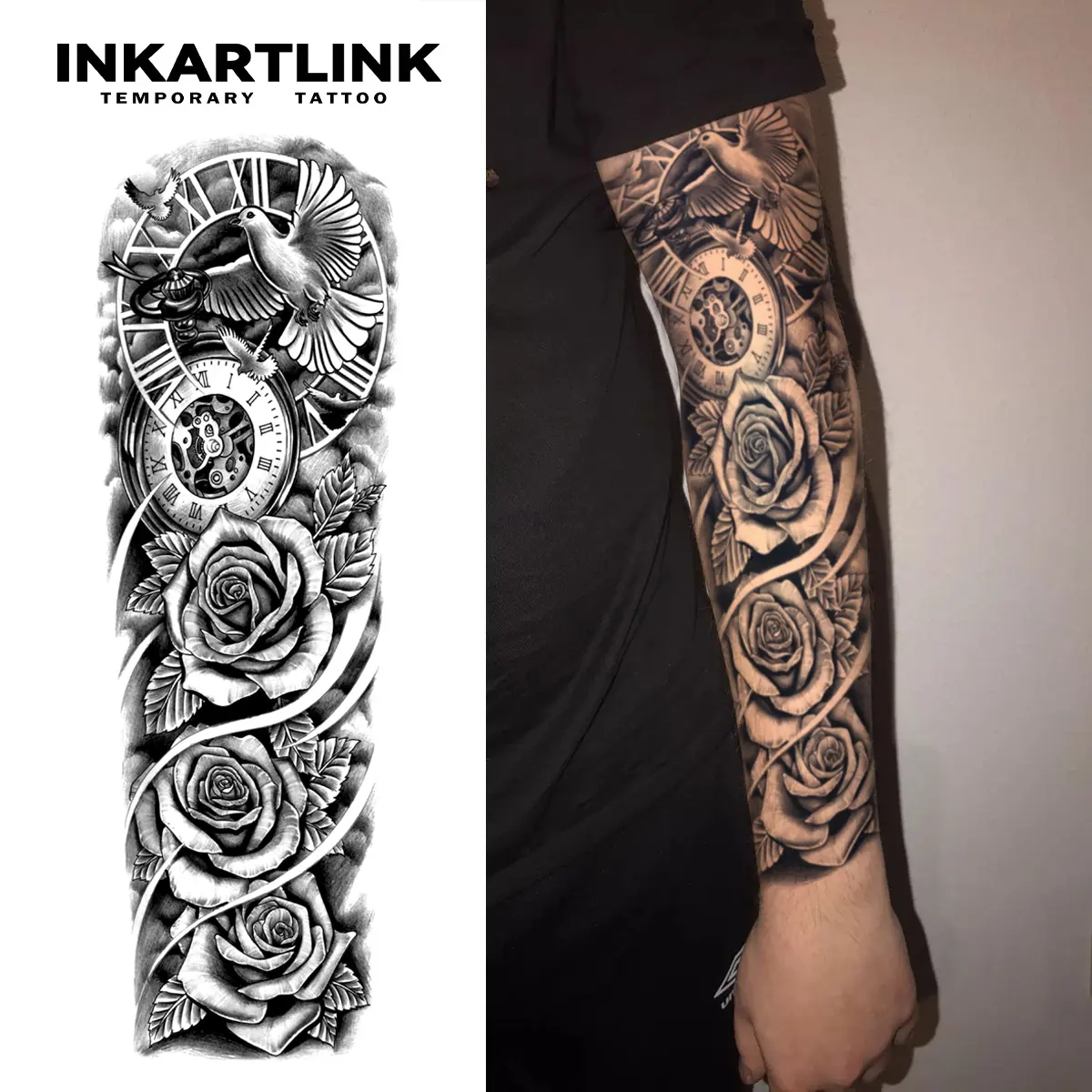 INKARTLINK 2 Sheets Semi-Permanent Tattoos, Lasting 1-2 Weeks, Realistic Fake Tattoo Sleeves, Waterproof Adult Art for Men and Women, Suitable for All Skin Types, Fake Tattoos