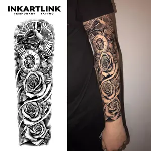 INKARTLINK Tattoo Tech, 2 Sheets Semi-Permanent Temporary Tattoos ,Sleeve Design 7,Adult Art Design,Lasts 1-2 Weeks, Waterproof, Realistic Look, No Adhesive, No Reflection,For Man And Woman,Ideal for Swimming, Party