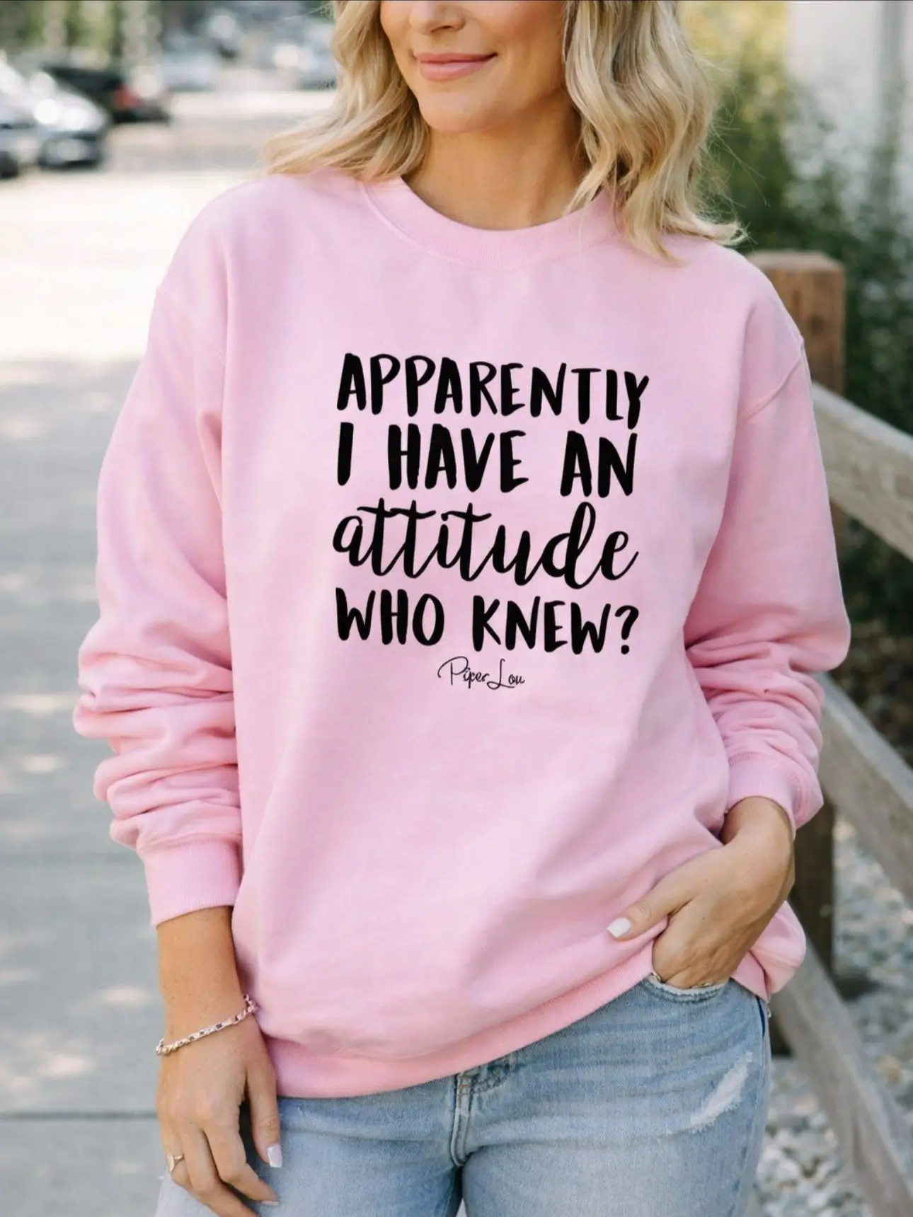 Women's "Apparently I Have An Attitude" Graphic Pullover Crewneck Sweatshirt, Polyester-Spandex Yarn Fabric
