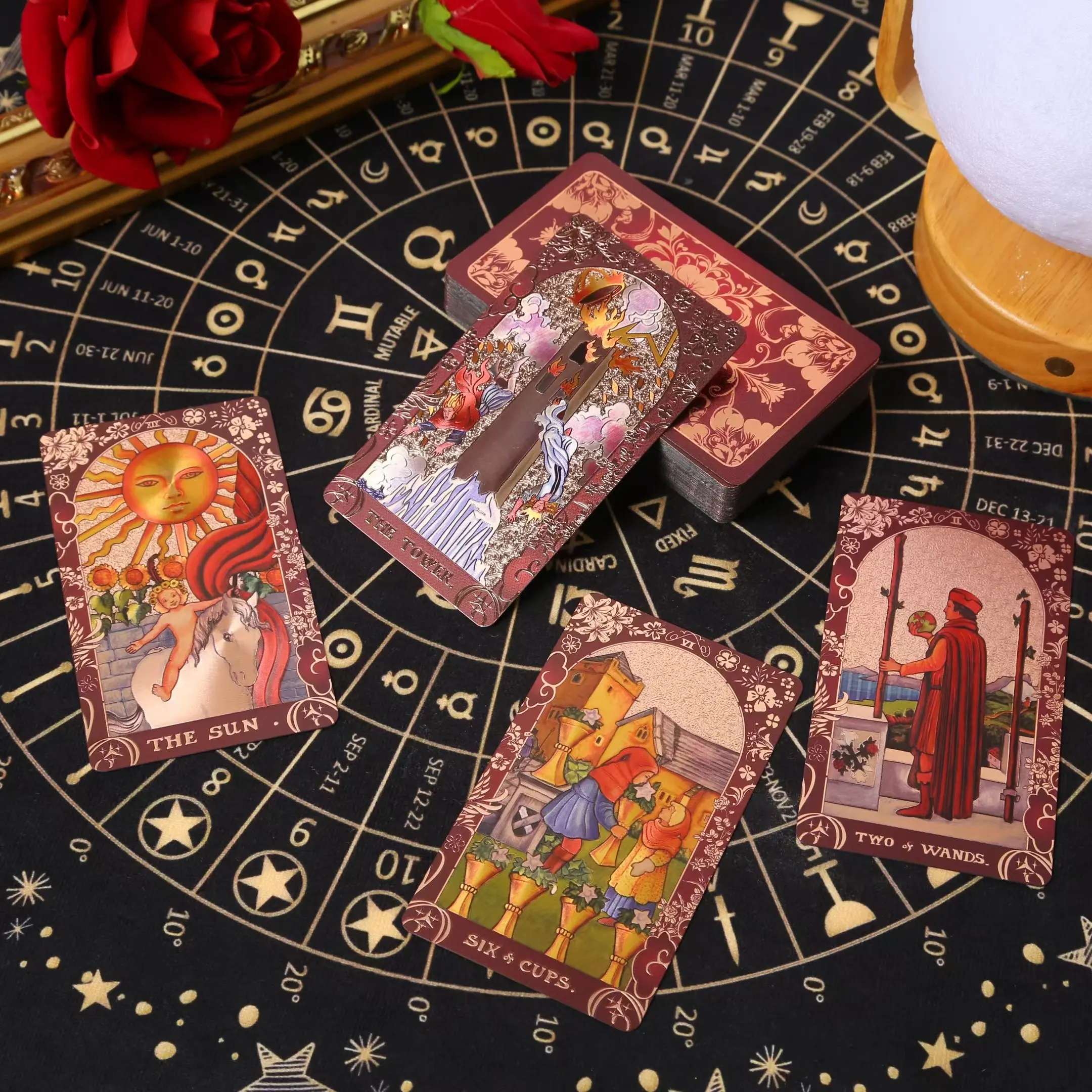 SDIK&SSIK Pink Holographic Tarot Card Deck, Gold Foil Color-Shifting Waterproof Cards, Complete Set with Guidebook & Luxury Box, Perfect Gift for Versatile Use (Novelty Toy for Summer Fun)