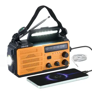 VEVOR Emergency Weather Radio,  8000mAh Battery, FM/AM/WB/NOAA Alert Solar Hand Crank Emergency Radio, Type-C Charging, USB Cable, SOS Alarm and Flashlight, Portable for Outdoor Emergencies, Camping