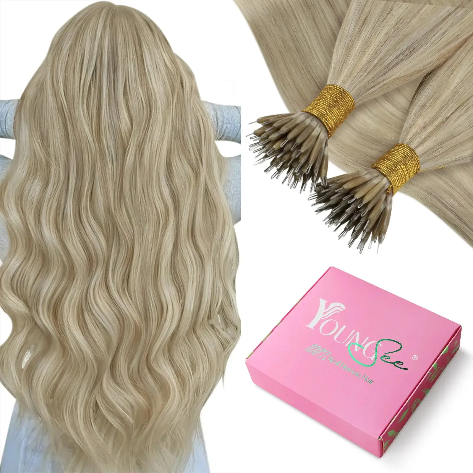 YoungSee Nano Beads Hair Extensions Human Hair Silky Glueless Natural Looking Nano Link Hair for Women Summer Braids Half Wig Summer Hairstyles#TikTokShopDealsforYouDays #SummerWins #SummerVibes