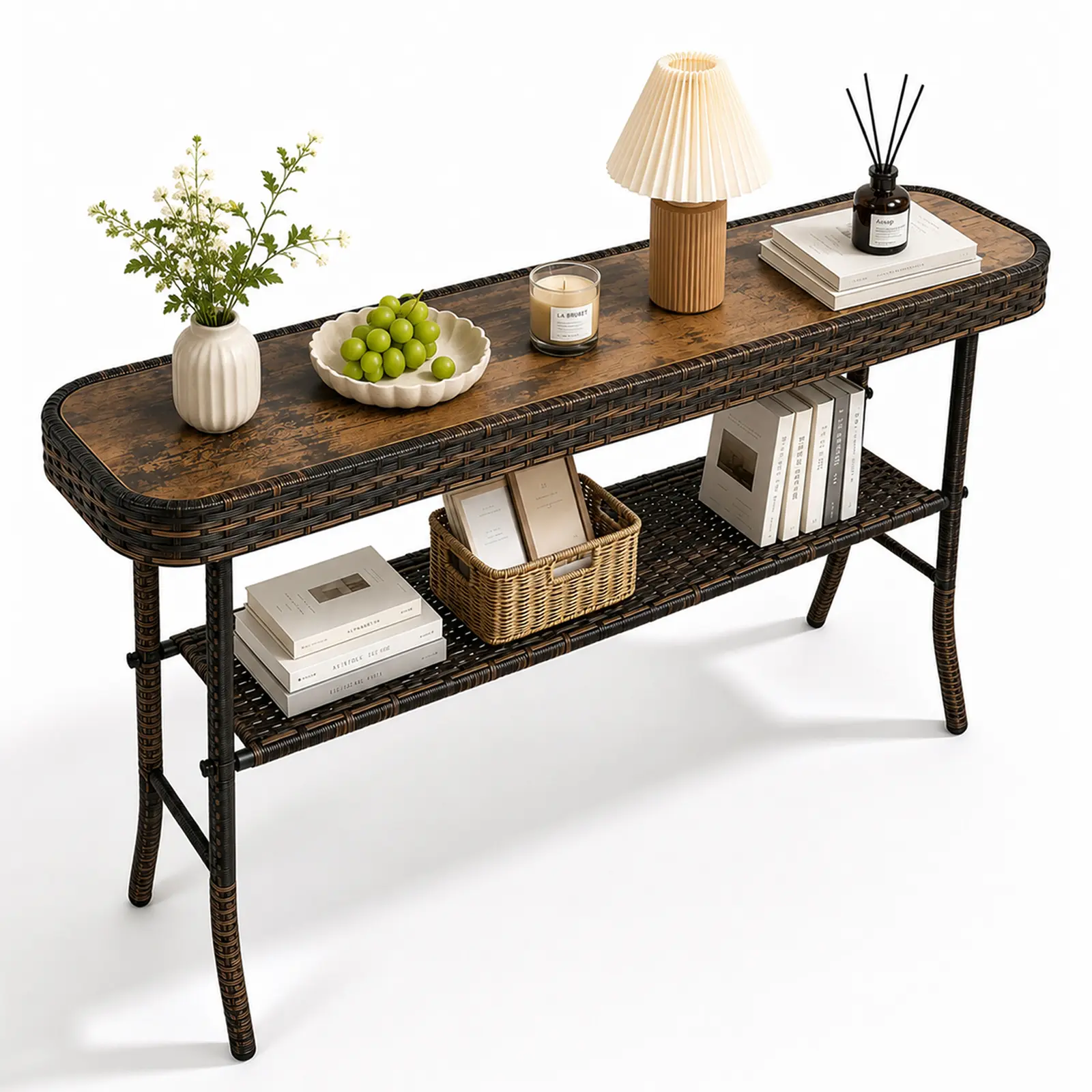 Entryway Table with Storage, Lanlelin 2-Tier 47.2'' Hallway table Console Table with Woven Wrap Narrow Console Table for Living Room