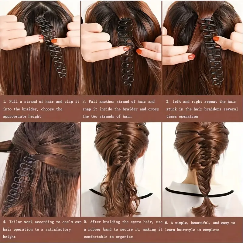 6-piece hair braiding tool set, including ponytail, wavy braid, bun braid, twist braid maker, quick braid modeling tool suitable for beginners/girls/ladies, and daily hair tools.