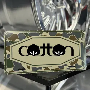 [ CAMO NATION ] Cotton Camouflage License Plate - Old School Camo Vanity Tag with Cotton Logo - Country Style Hunting Truck Accessory - Southern Farm Car Decor & Gift