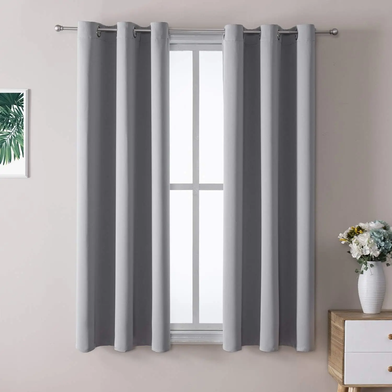 Grommet Blackout Curtains for Bedroom and Living Room - Privacy Grommet Curtains Blackout Window Cover 2 Panels Set Thermal Insulated Room Darkening Curtains Room Decor Curtain (Light Grey, 55W x 63L)