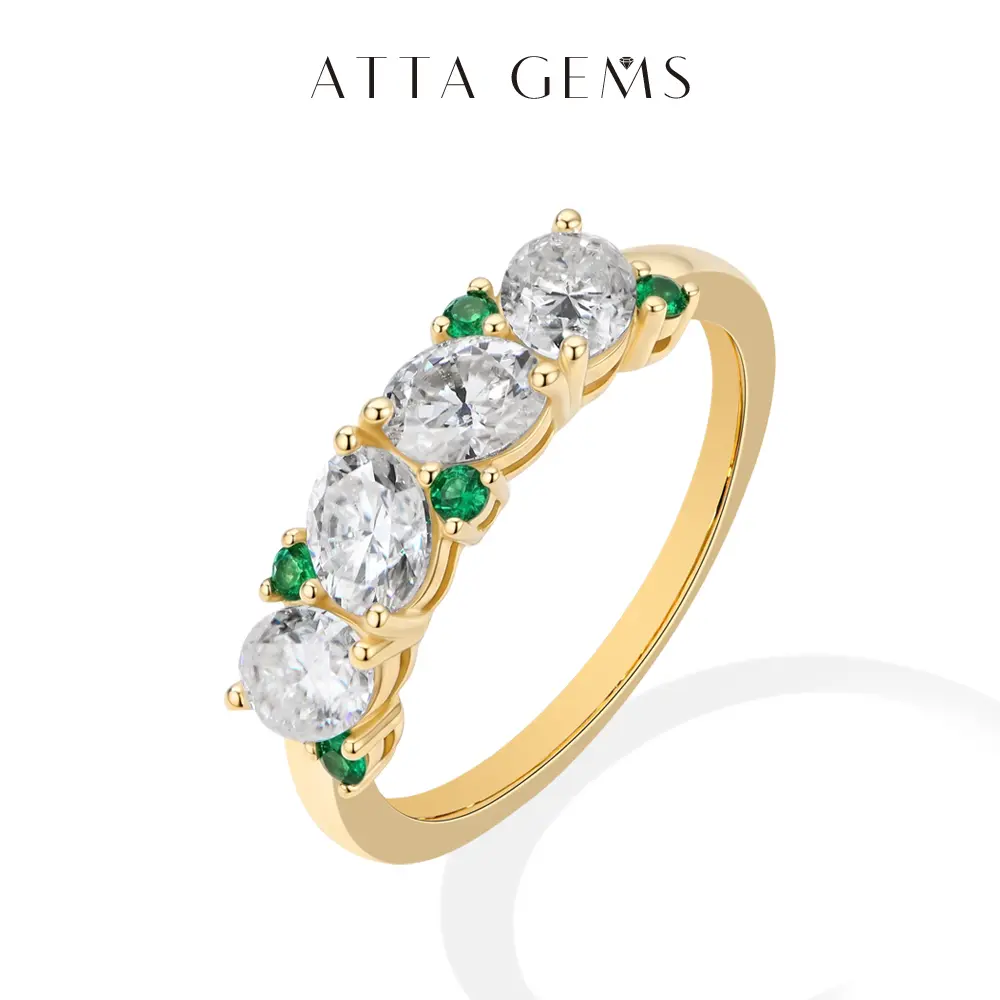 ATTAGEMS Oval Moissanite and Lab-Grown Emerald Ring in 925 Sterling Silver, D Color VVS1 Grade, Unisex Engagement Wedding Band for Anniversary Party, Beautiful Rings, Wedding Rings
