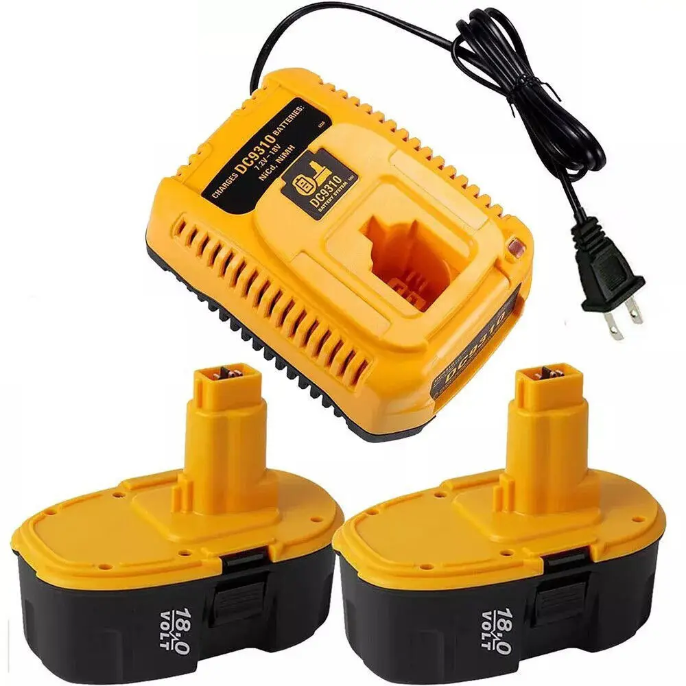 Durable 2-Pack 5.5Ah NI-MH Replacement Batteries for Dewalt 18V Cordless Power Tools (DC9096, DC9098, DC9091, DE9057, DW9116) + High-Capacity DC9310 Fast Charger with Intelli Protection (7.2V-18V Tool Compatible)