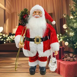 Traditional Red Velvet Santa Doll for Christmas Home Decor, Mantel Ornament & Holiday Party Display