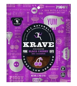 KRAVE All Natural Pork Jerky, Black Cherry BBQ - Protein Packed Snacks Roasted for Maximum Flavor - Premium Tender Meat Cuts - Gluten Free - 2.7 Ounce