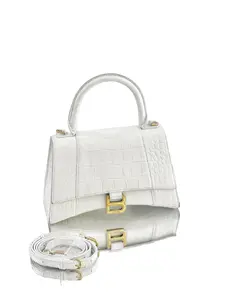 Pre-owned Leather Shoulder Bags BALENCIAGA Hourglass small glossed croc effect tote