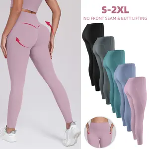【LOCAL SHIPPING】1/3/5-PACK NO FRONT SEAM & BUTT LIFTING LEGGINGS with Pockets S-2XL - 2026 New Women's High Waist Tummy Control Leegings with 1'' Elastic Waistband Yoga Wear Fitness Yoga Gym Activewear