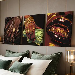 3 Counts Wooden Framed Canvas Painting, Luxury Gold Jewelry And Cash Art Images, Exquisite Poster, Graphic Prints, Perfect Living Room Decoration, Modern Home Decoration, Modern Art, Fashion Family Poster, Wall Art Decoration, Waterproof Art