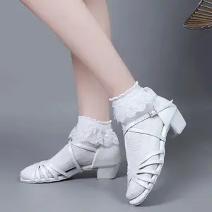Professional Latin dance shoes, girls' white dance shoes
