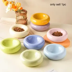 Large Donut-Shaped Ceramic Pet Bowl for Cats and Dogs - Stylish Snack and Water Dish - Easy to Clean - Suitable for Small to Medium Pets - Wide Rim Anti-Spill Design - Aesthetic Pet Food Bowl