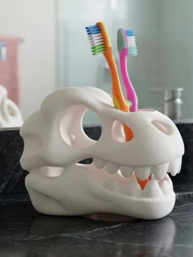 Dinosaur Skull Toothbrush Holder Set Plastic