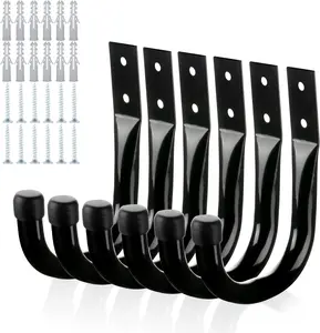 Large Metal Garage Storage Hooks - 6Pcs Wall Mount J Utility Hooks for Extension Cord Tool Cable Gun