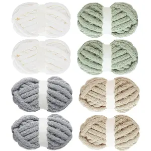 Assorted Chunky Yarn for Crocheting 8 Pack,Fluffy  Chenille Yarn,Soft Plush Yarn Bulky,Giant Thick Fuzzy Yarn for Hand or Arm Knitting,Cream & Khaki&Sage&Grey(31.7 yds,8 oz Each Skein)