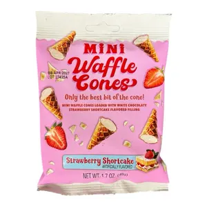 Mini Waffle Cones Loaded With White Chocolaty Strawberry Shortcake Flavored Filling- 1 Bag 1.7 oz