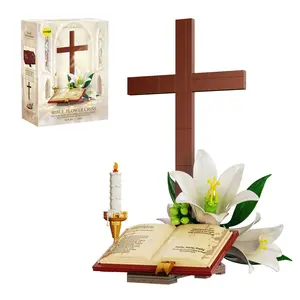 Cross & Holy Book Building Blocks Set - DIY Assembly Model Kit, Creative Desktop Religious Ornament, Ideal Holiday Gift for Faith Lovers, Collectible Home Decor Statue