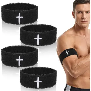 Household daily necessities 4 Pack Cross Bicep Bands, Christian Arm Sweat Band Armband Wristbands for Men Women Football Baseball Players Sports Activities Supplies Comfortable Washable