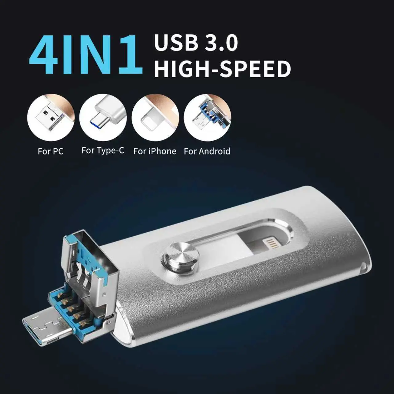 4-in-1 Portable USB 3.0 Flash Drive - Type-C OTG Adapter, USB Memory Stick for Android Phones, PCs - Tech Gadgets Data Storage Device, Type-C Adapter Usb External Memory Usb Flash Drives