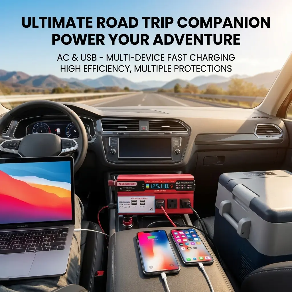 5000W Peak Pure Sine Wave Car Inverter - 12V/24V to 110V, Silent Cooling, Full Protection, Aviation Aluminum Case, for Truckers & Home Backup Power, Peak 5000W