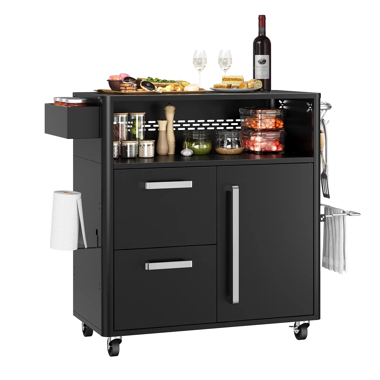 Heavy Duty Outdoor Grill Cart with Stainless Steel Prep Table, Lockable Wheels, Spacious Storage Cabinet, and Island Table Design for Patio or Kitchen Use