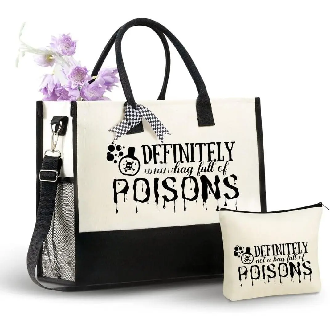 Witchy Gifts Canvas Tote Bag for Women Girls Witches, Halloween Themed Bag with Top Zipper Closure and  Strap, Goth Gifts for Halloween, Birthday, Christmas