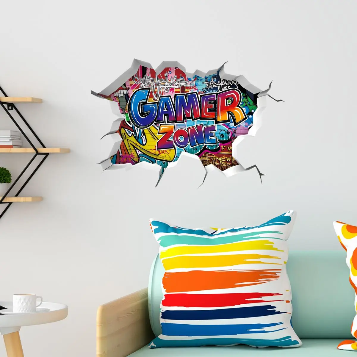 Colorful Street Graffiti Style 3D Hole GAMER ZONE Wall Stickers, Wall Decal, Decorative Sticker, Removable Self-Adhesive Game Room Decor for Walls & Desks, Creative Room Makeover Accessory, Decoration Items