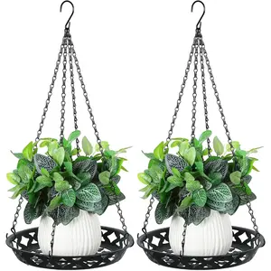 2 Pack  Hanger, 12 Inch Metal Hanging Planter for Indoor Outdoor , Classy Glossy Black Decorative Hanging  Shelf for Window Wall Ceiling Home Decor