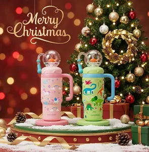 【COMOBEBE】24oz Stainless Steel Whale Fountain Tumbler with Handle – Two Lids, Spill-Proof, Dishwasher Safe, Cute & Perfect for Teens, and Adults Water Bottles Sturdy Drinkware Flasks