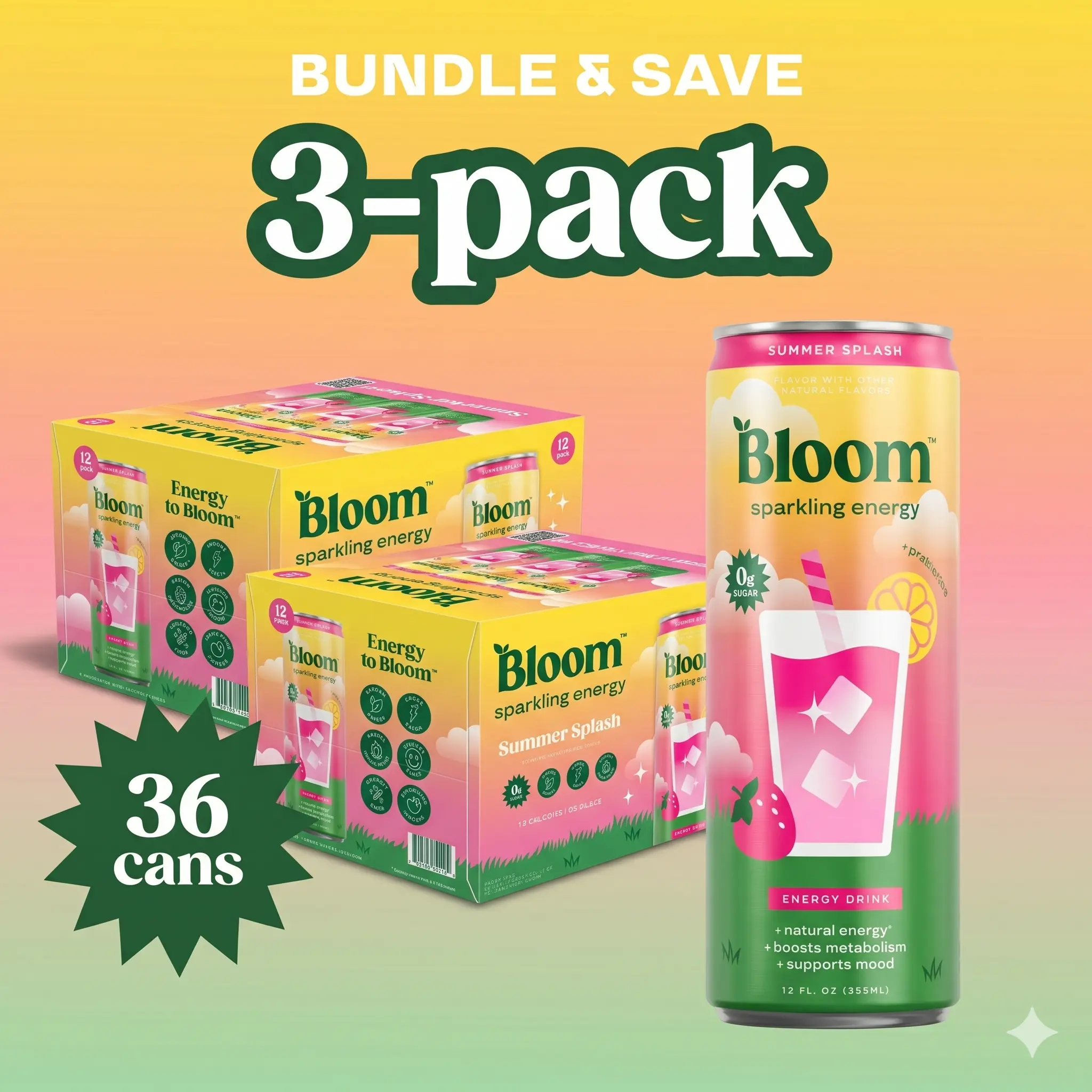 LIMITED - Summer Splash - Sparkling Energy Drink -  2 Pack & 3 Pack Bundles