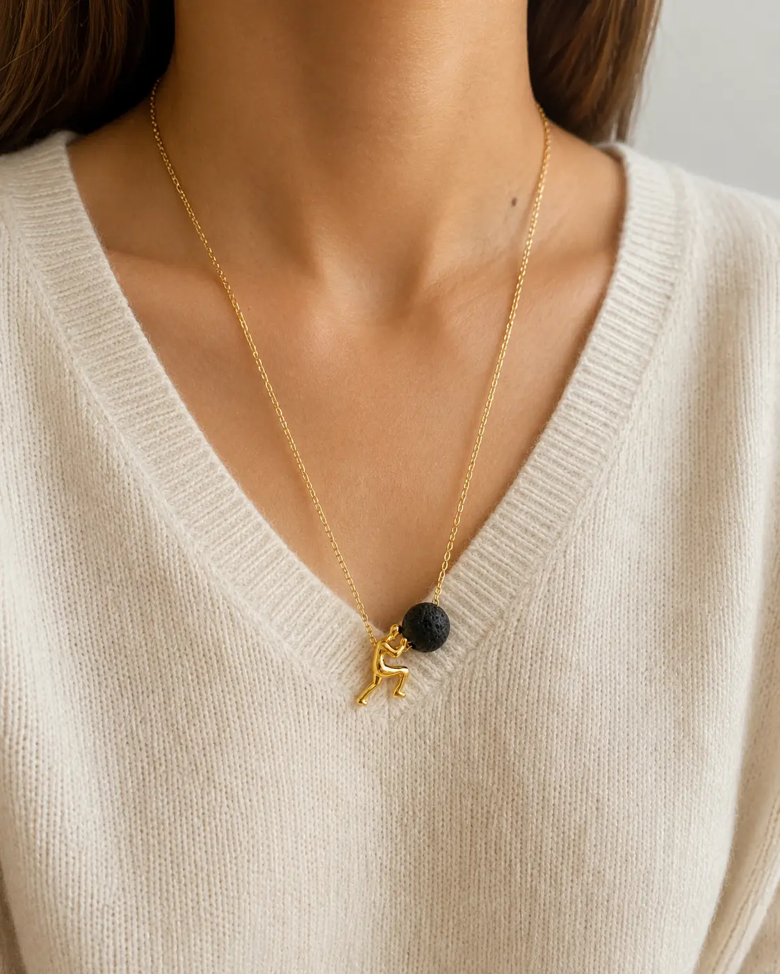 Unisex Gold Plated Lava Stone Sisyphus Necklace, Movable Figurine Pendant, Adjustable 18.14+2.08in Princess Length Chain, Meaningful Daily Wear Hip Hop Costume Jewelry Gift pendant necklace