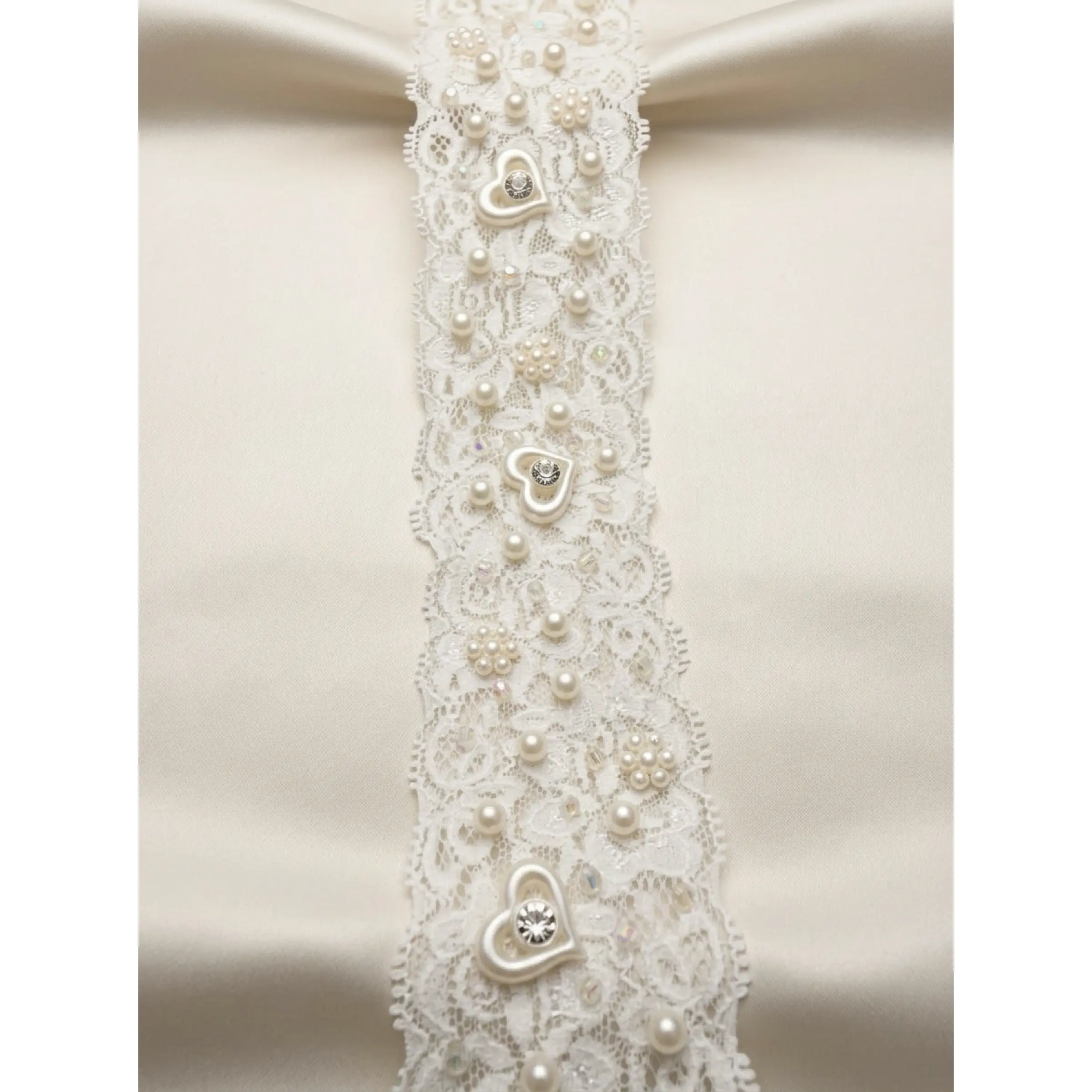 Stretch Beaded Lace Trim, Elastic Pearl Lace Trim with Heart Detail, Bridal Stretch Trim, Wedding Dress Trim, Sewing Trim by the Yard