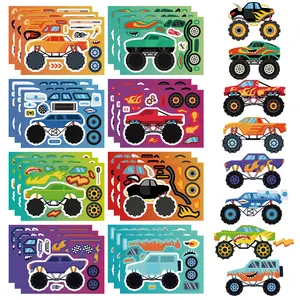 8Pcs Cartoon Monster Truck Off-Road Stickers for Kids, DIY Waterproof Decorative Stickers, Birthday Party Favors Gift