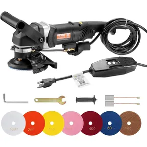 Father's Day Gift VEVOR Wet Polisher 800W, 4" Concrete Grinder with 6 Variable Speed and 7 Polishing Kits, Wet Grinder Machine for Marble, Granite, Stone, Rock, Tile, Equipped with a GFCI Switch, (700-3000 RPM)