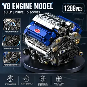Blue Simulated Mechanical Electric Engine Building Block Model, Science Educational Assembly Toy, Intellectual Decoration, Inspire Creativity, Birthday Gift for Boys