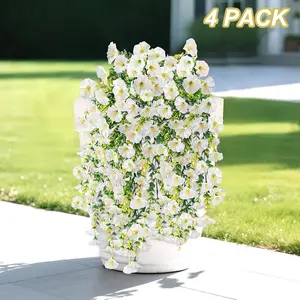 4 Piece Artificial Hanging Flower Plant Set, Plastic Floral Plant, Outdoor Spring Summer Decoration, UV Resistant, Realistic Trumpet Vine Decor for Home Porch Garden Balcony