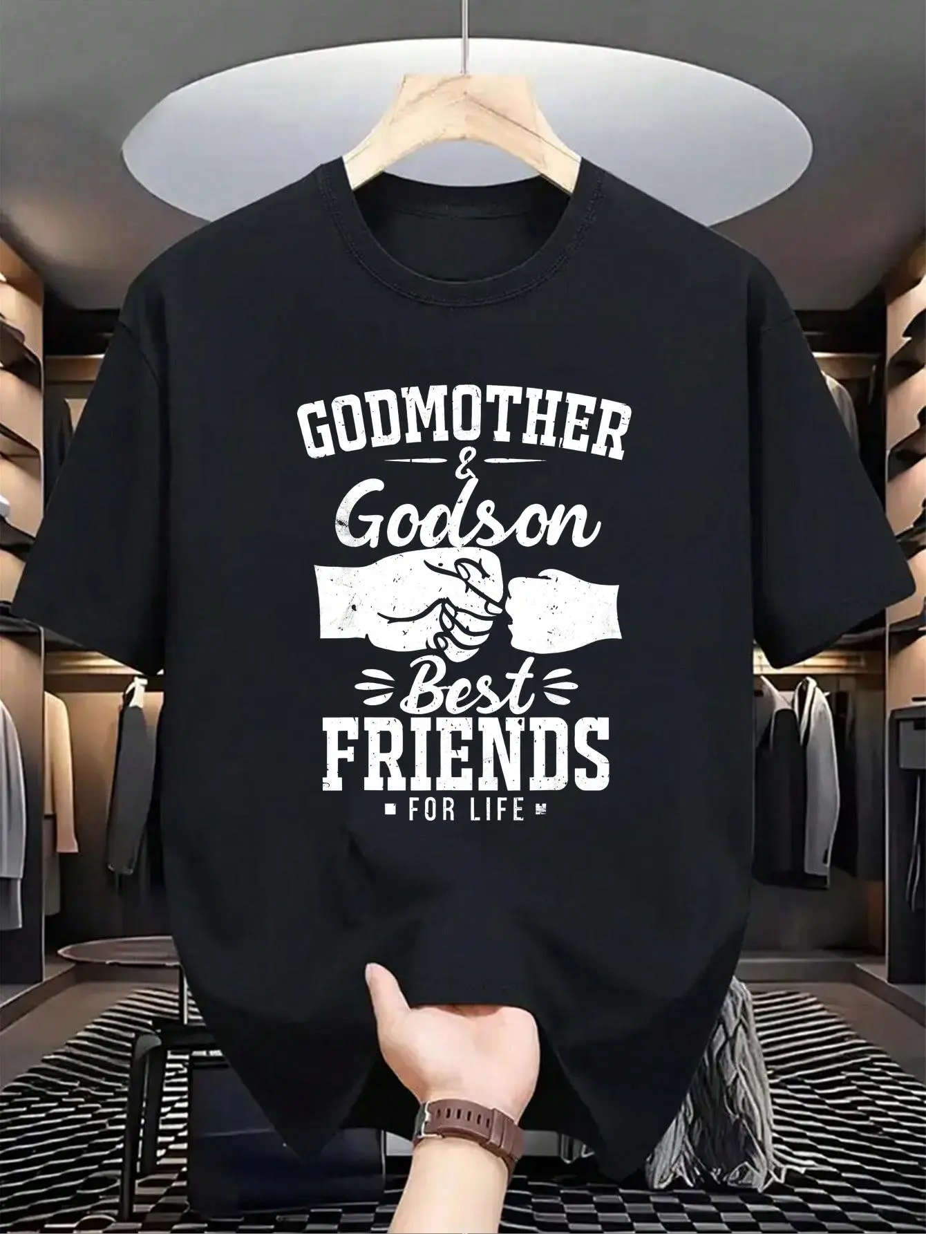 100% Cotton Funny Godmother And Godson Best Friends Godmother And Godson T-Shirt, Graphic T Shirts - Printed Short Sleeve T-Shirt Top