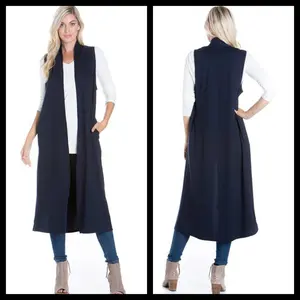 NAVY LONG CARDIGAN WITH POCKETS