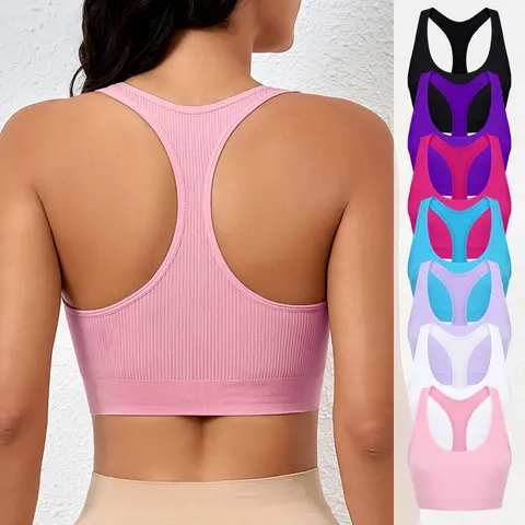 7 Pack Solid Ribbed Workout Tank Tops Racerback Seamless Crop Tank Tops Camisole Women Sport Tanks Bra