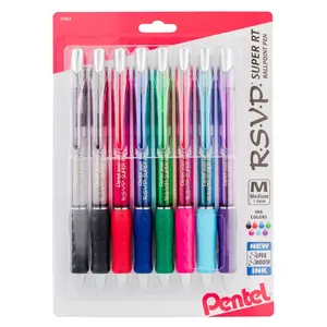RSVP Super RT Ballpoint Pen, (1.0mm) Medium Line, Assorted Ink (2A/B/C/D/P/S/V), 8-Pk